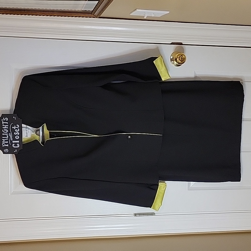 Danny & Nicole Jacket Skirt Set 14 Black Lime Green